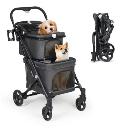 Double Pet Stroller for 2 Small Dogs or Cats Lightweight, Detachable Carrier for Travel Camp